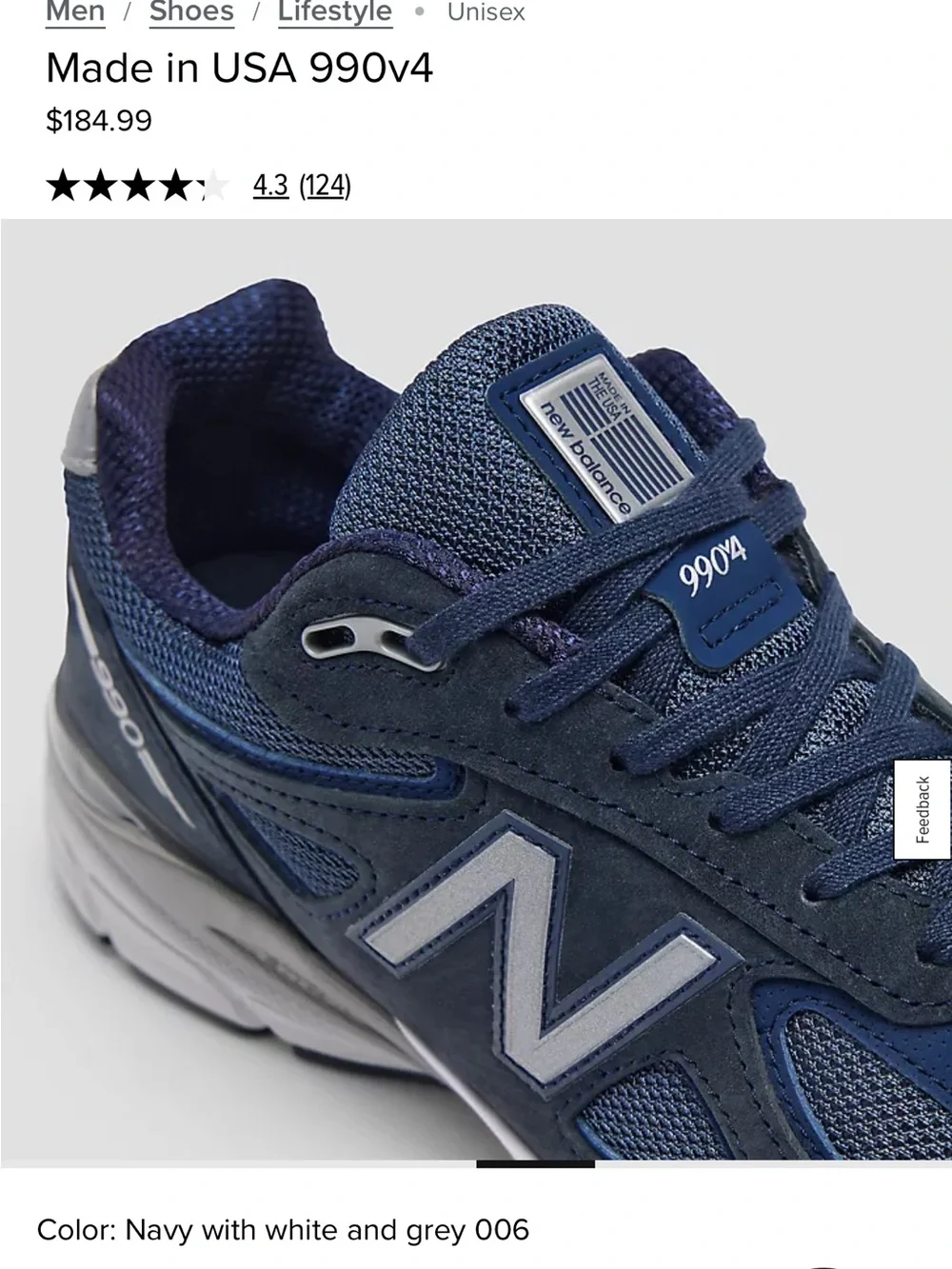 New Balance 990 v 4 navy and grey